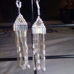 Hand Crafted Clear/ White Indian Style Earrings